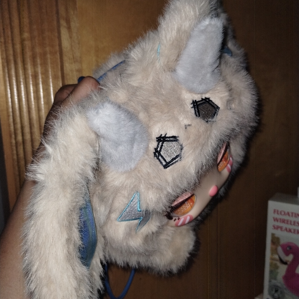 Rare Liila Marshmallow cybersecurity (Name) Cute Plush Bunny Hat with Blue Ears - Picture 3 of 4